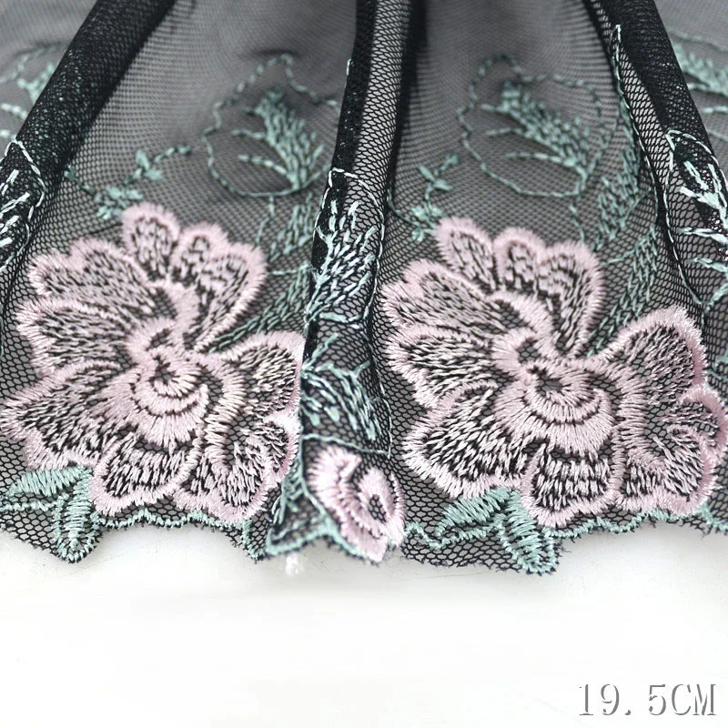 

20/24Yds Rose Flower Embroidered Lace Trim Mesh Black Tulle Dolls Crafts Bra Underwear Sewing Material High Quality