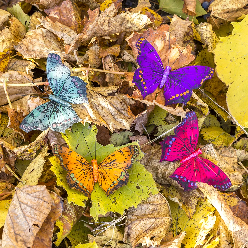 

12pc simulation feather butterfly wedding photography color balcony decoration pastoral home dragon flower pot fake butterfly