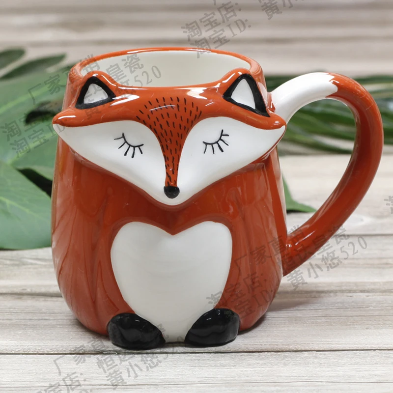 

500ML Cute Animal 3D Fox Coffee Cup Large Capacity Hand Painted Cartoon Ceramics Breakfast Milk Mug Free Shipping