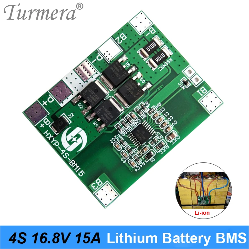 Turmera 4S 14.4V 16.8V 15A BMS Lithium Battery Protection Board for 16.8V 14.4V Screwdriver Battery and Vacuum Cleaner Robot Use