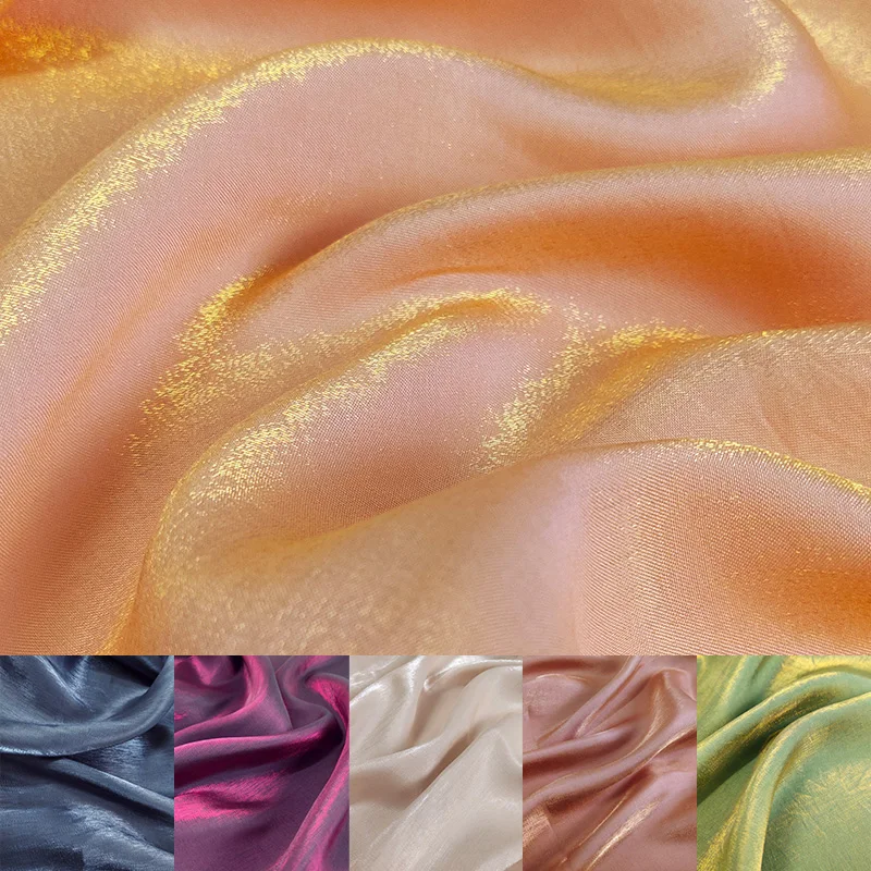 Colored Glass Silk Satin Gradient Fabric Dress Wedding Bright Face Baby Clothes Fabric Diy Mermaid Background Cloth Tablecloth