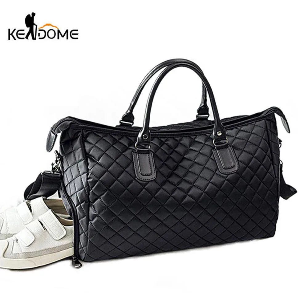 Diamond Lattice Gym Shoe Bags Sport Bag for Women Fitness Over the Shoulder Travel Luggage Bag Handbags Male Nylon Black XA745WD