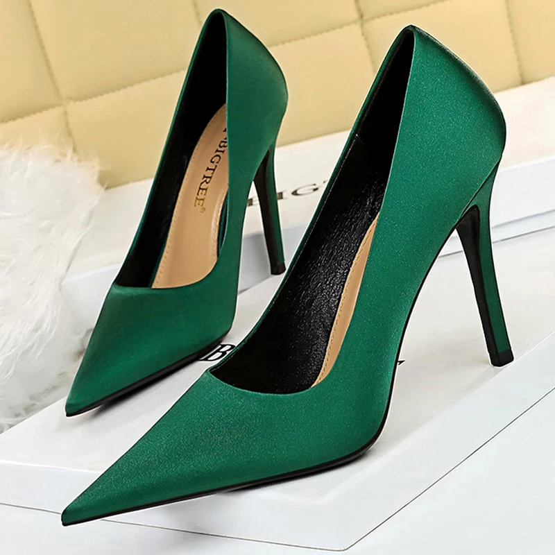 BIGTREE Shoes Woman Pumps Silk Ladies Shoes High Heels Spring New Stiletto Heels Party Shoes Plus Size 43  Salto Alto Feminino