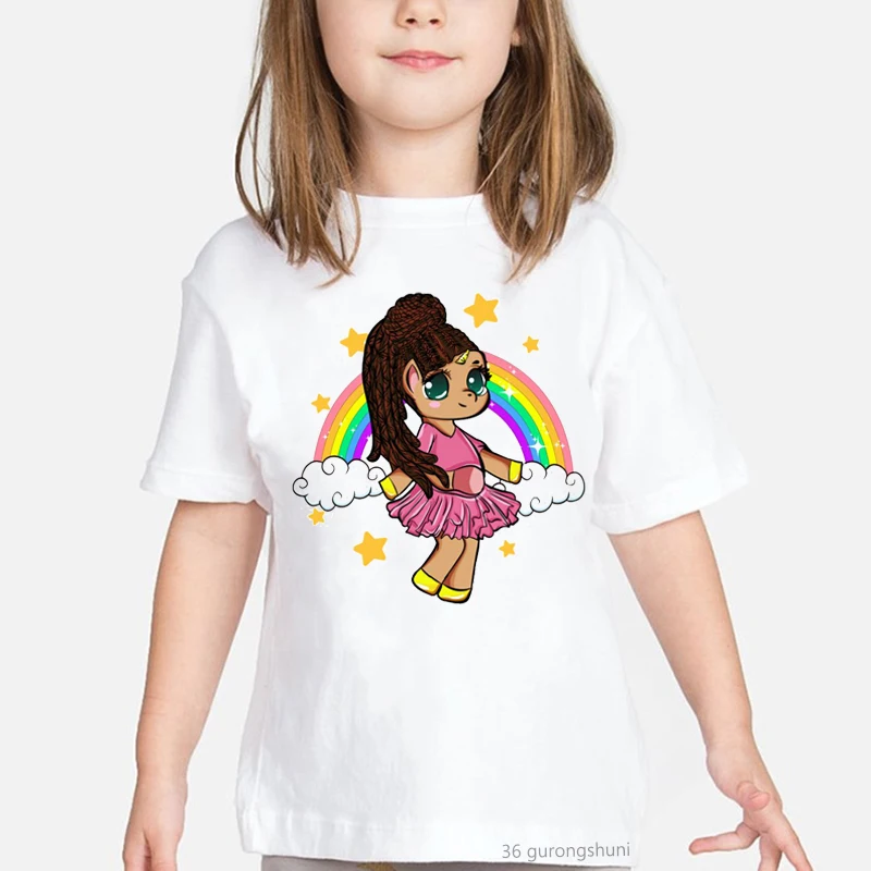 Black Girl Magic Unicorn Long Hair Brown Skin Print Children New T-shirt  Cute Girl Kids Summer Tops Tshirts Kids Clothing