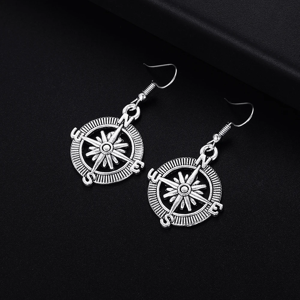 Trendy Vintage Compass Shape Dangle Earrings for Women Girl Retro Drop Earrings Cute Small Object Earring Jewelry Bijoux