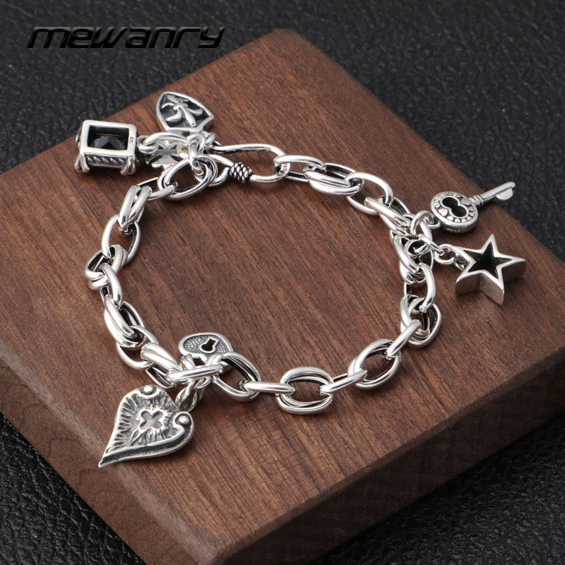 Mewanry Silver Color Bracelet for Women Fashion Vintage Party Star Key Pendant Couples Jewelry Birthday Gift Wholesale