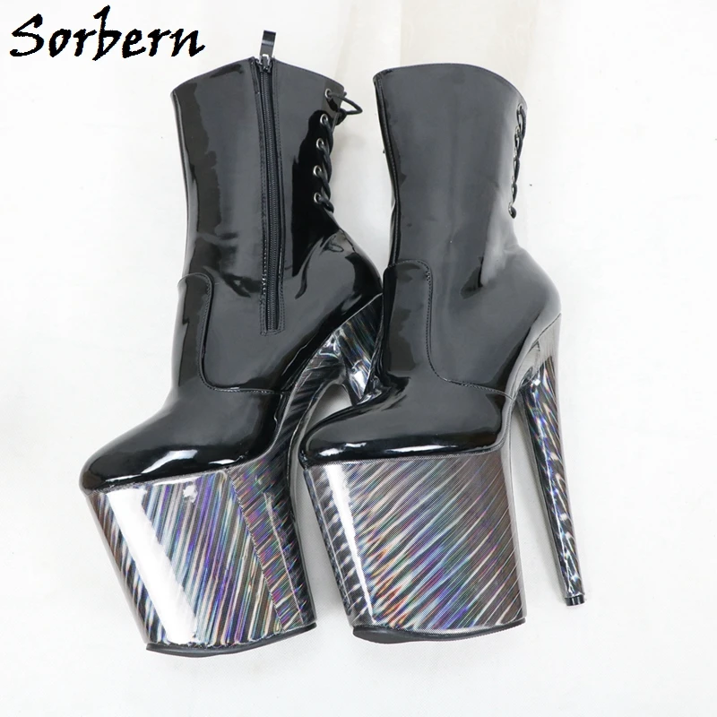 

Sorbern Black Pole Dance Boot Women Unisex Stripper Heels 8 Inch High Heels Patent Shoes Fetish Platform Holo Strips