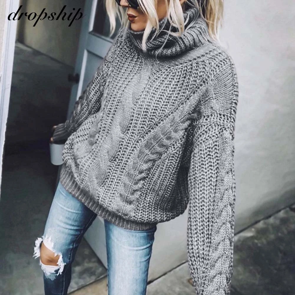 Knitted Turtleneck Women Sweaters Winter Clothes Stitching Long Sleeve Stitching Woman Sweater Pullovers Solid Color