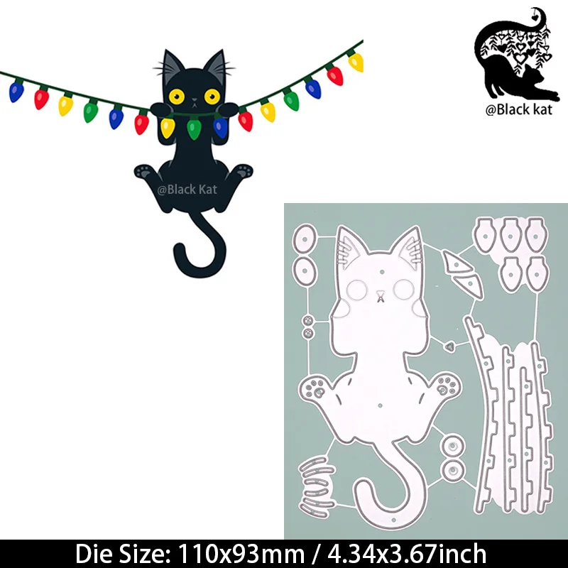 Black Cat Hanging on Christmas Colorful Lantern Cutting Dies Lovely Animals Pet Metal Stencil For DIY Scrapbooking Card Craft