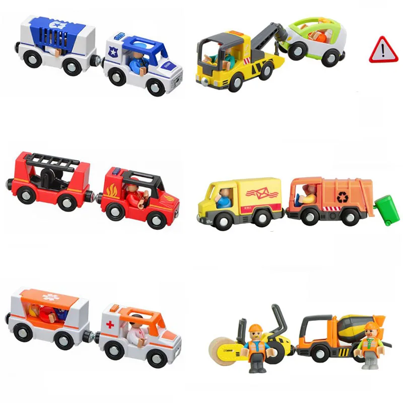 New Fire Truck Magnetic Train Car Ambulance Police Car Fire Truck Compatible Brio Wood Train Track Children\'s Toys