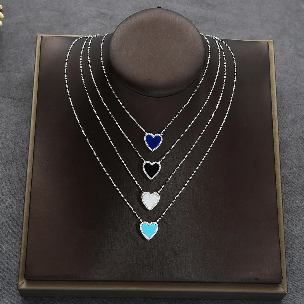 HIBRIDE Gorgeous Heart Shape Four Colors Charms Cubic Zirconia Chain Tennis Necklace for Women Engagement Party Jewelry P71