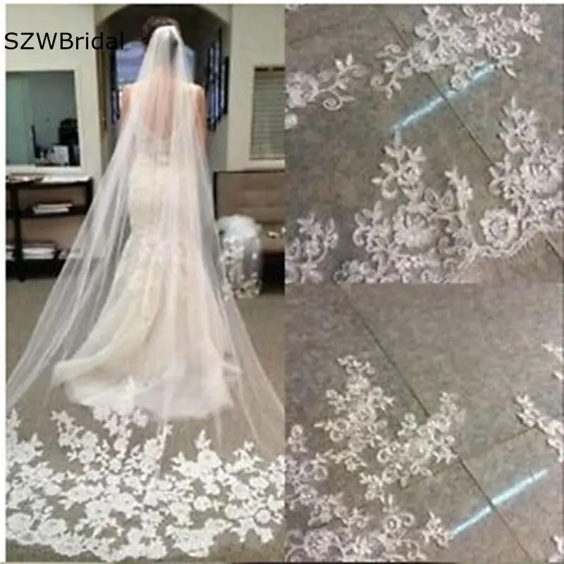 Long Bridal Veil with Comb Lace Appliqued Edge Tulle 3 Meter Bride Veil One Layer Wedding Accessories 2025 Welon