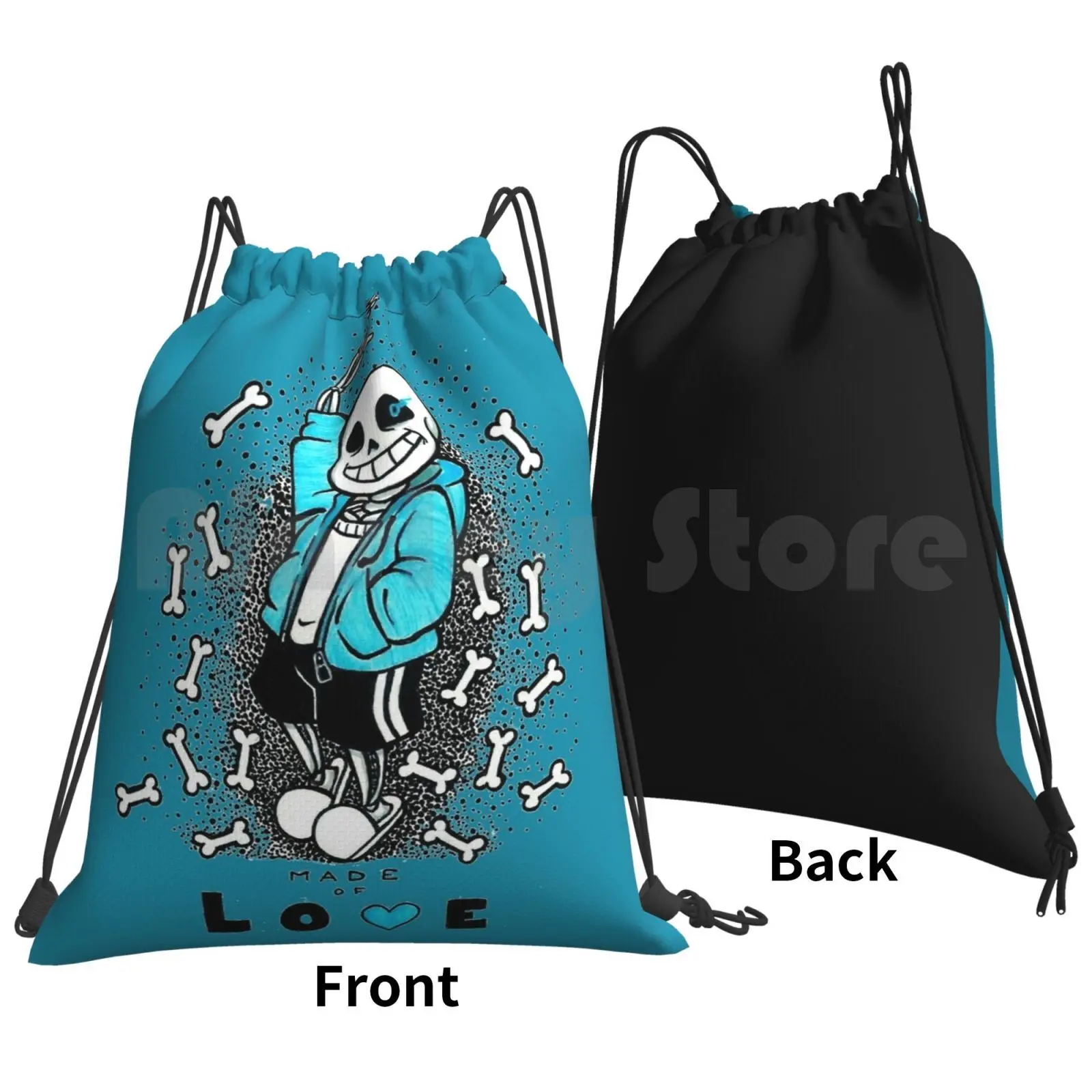 Sans-Undertale Backpack Drawstring Bag Riding Climbing Gym Bag Sans Skeleton Undertale Skelebro Blue Genocide Stronger Love