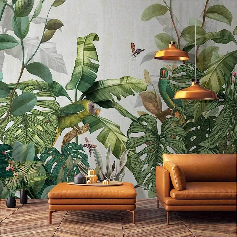 

Custom Mural Wallpaper Nordic Hand Painted Tropical Rainforest Southeast Asia Jungle Plants Indoor Plants Background Wall Papers