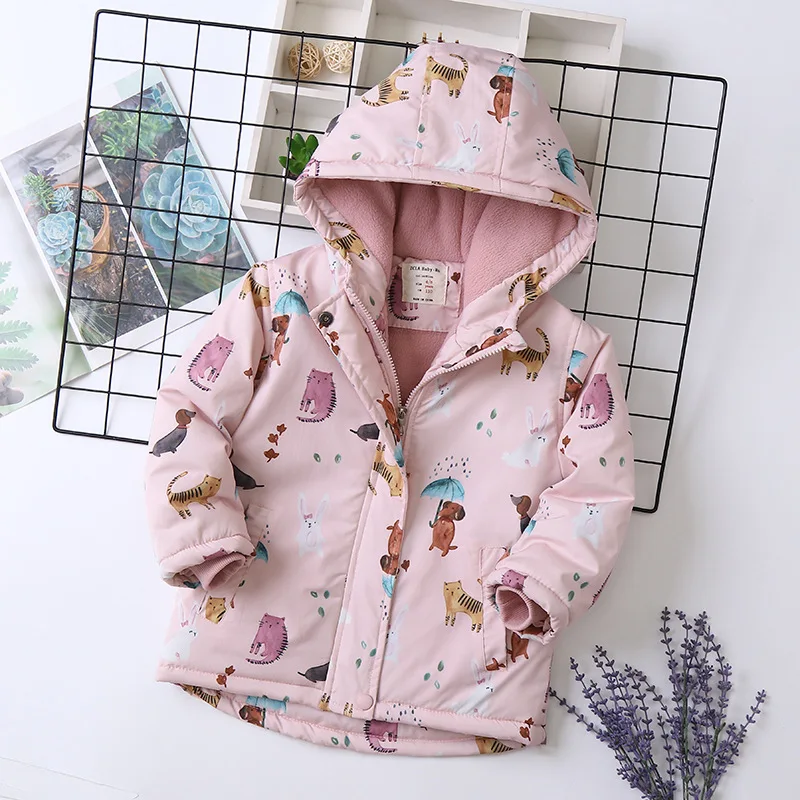 IYEAL Children Girls Hooded Fleece Warm Jackets For Kids Coats Baby Cartoon Animals Printed Jacket Coat Girl Zipper Outerwear