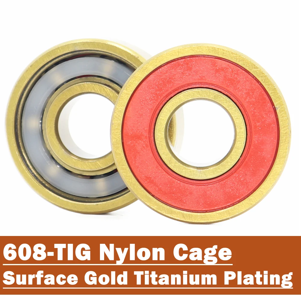 608-TIG Bearings 8*22*7mm ( 2 PCS ) ABEC-9 608 V RS For Skateboard Surface Gold Titanium Plating Nylon Cage 608 Ball Bearing