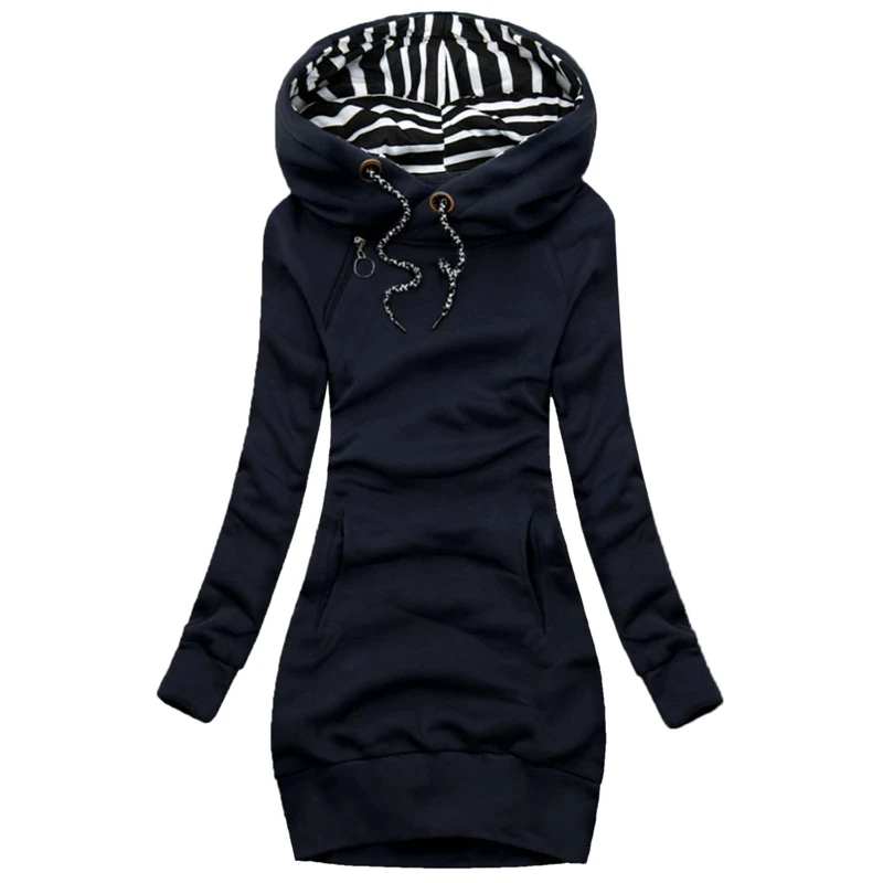 Fashion Women Sweatshirt Pullover Hoodies Long Sleeve Dress Hooded Striped Hooded Tops Drawstring Sweatshirts Slim Long Hoodies