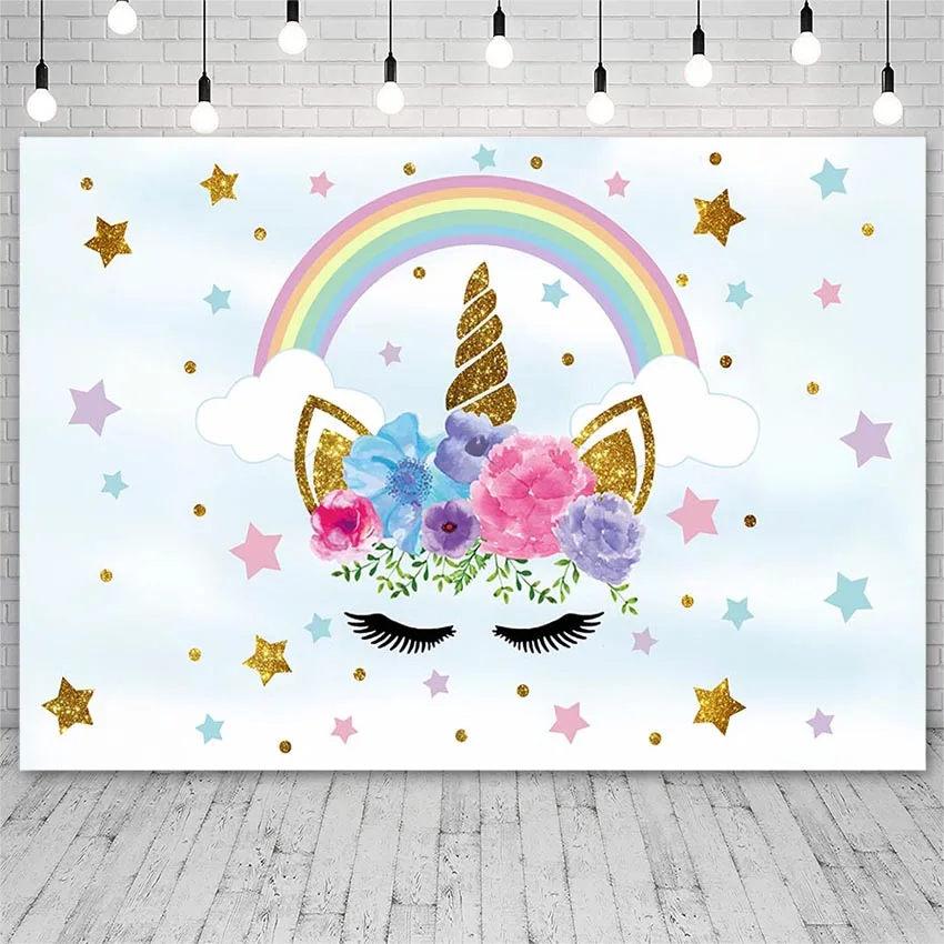 

Avezano Baby Shower Unicorn Backdrops Child Birthday Party Rainbow Gold Star Photography Background Photo Studio Photozone Decor