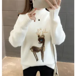 wholesale new autumn winter Hot selling women's fashion casual warm nice SweaterCartoon sequins deer sweater