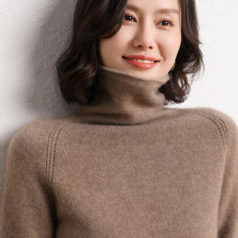 Winter Women Turtleneck Pullover 100% Cashmere Sweaters Knitted Soft Warm Jumper Thickened Loose Solid Color Clothes 6 Colors