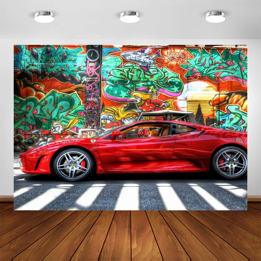 

Graffiti Wall Photos Backdrop Luxury Car Decorations 80s 90s Birthday Party Background for Photography Photoshoot