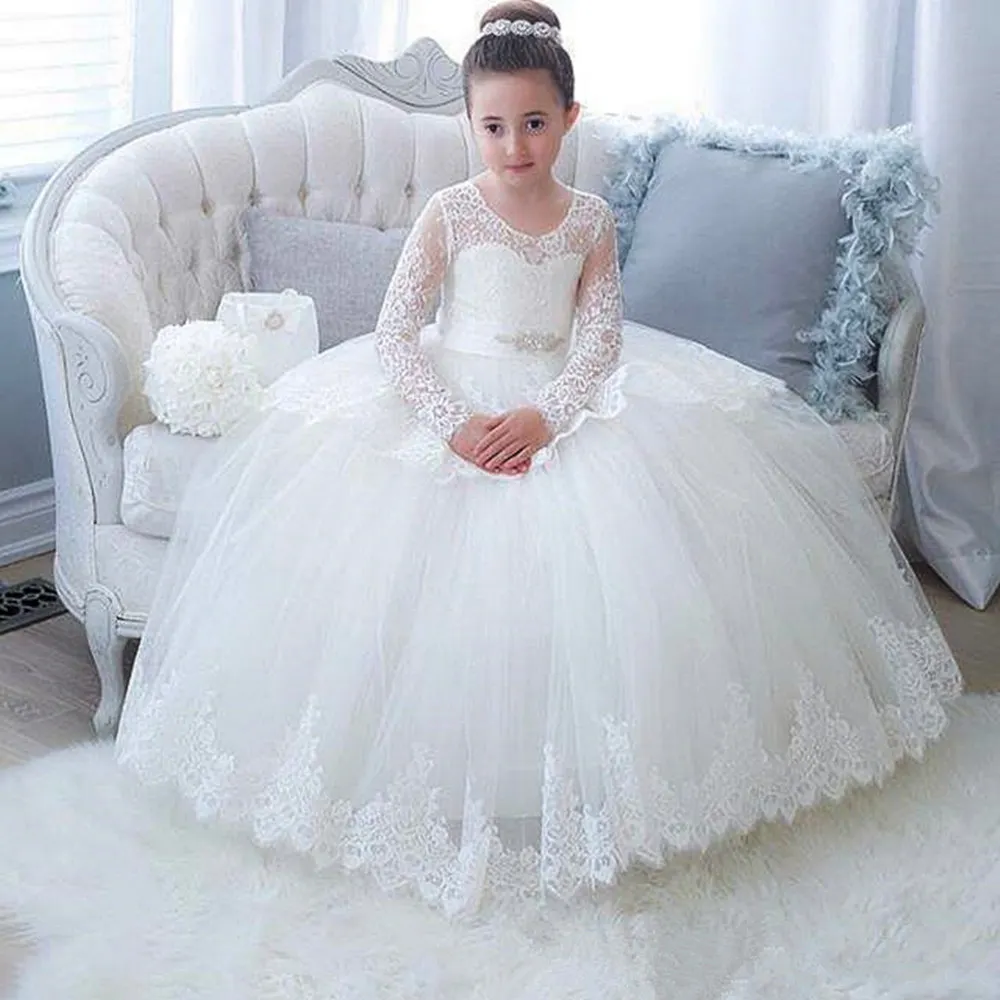 Vestidos de flores para niña pequeña, vestidos de bebé para cumpleaños con cuentas, vestidos hinchados para desfile, vestidos de primera comunión para niños pequeños