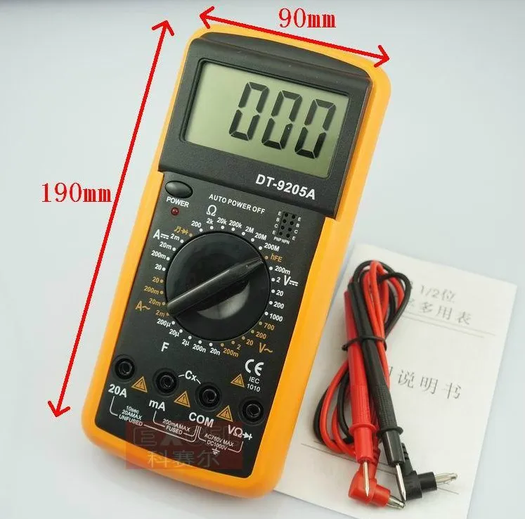 High Cost Performance Dt9205 (dt9205a) Digital Multimeter Made in Shenzhen, with Automatic Shutdown of Three-way Strap