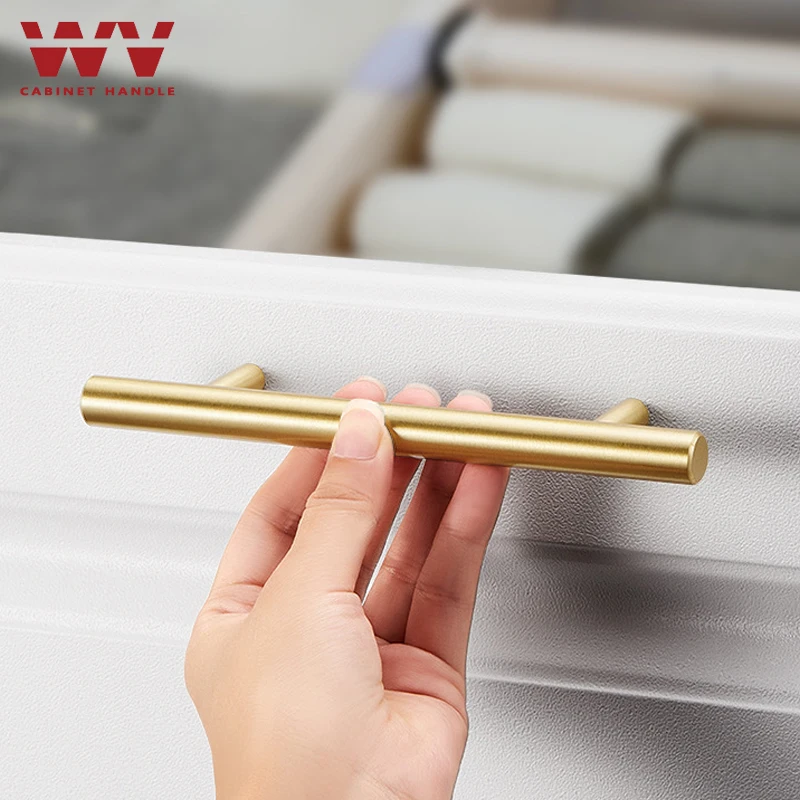 WV Brass Gold Black Kitchen Cabinet American Handles T Bar Straight Door Knobs Pulls Diameter 96mm Handle Furniture Wardrobe 221