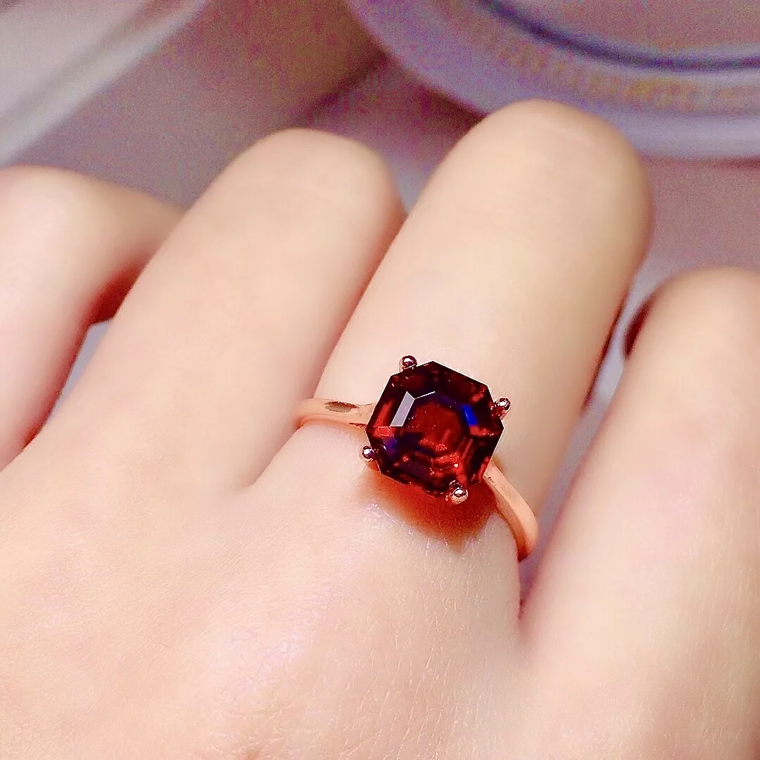 

2ct 8mm VVS Grade Natural Garnet Silver Ring for Daily Wear Simple Wine Red Garnet Ring 925 Silver Garnet Jewelry