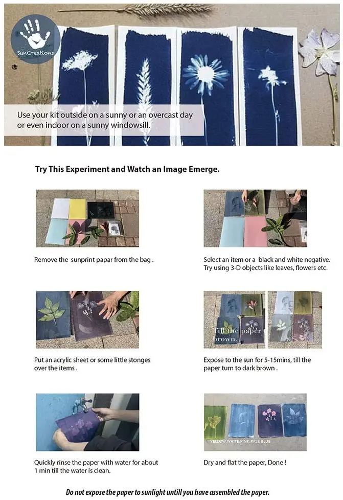 A4 Sun/Solar Activated Mixed Colors SunCreations Cyanotype Paper High Sensitivity Sunprint Nature Printing Paper 24pcs