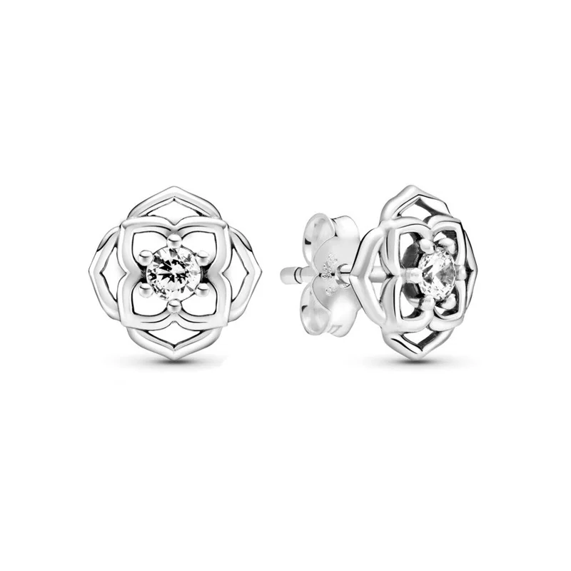 

2021 New 925 Sterling Silver Mother Day Earrings Pave Carnation Flower Stud Earrings Women Fashion Jewelry Gift