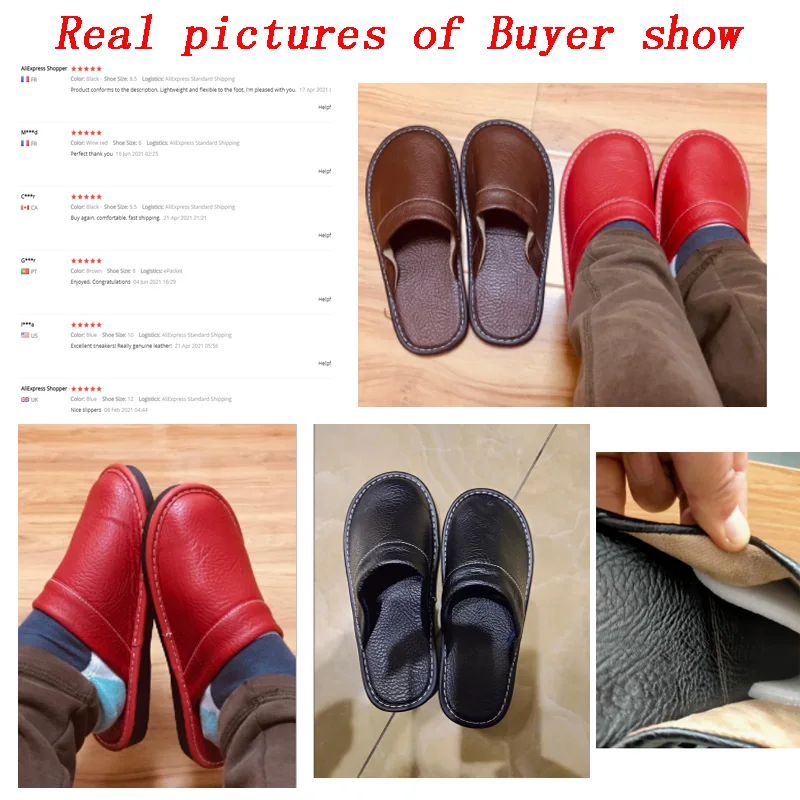 Unisex Spring Home Leather Slippers Men Size 47 48 Precision Stitching 2021 Classic Indoor Slippers Man Women Fur Leather Shoes