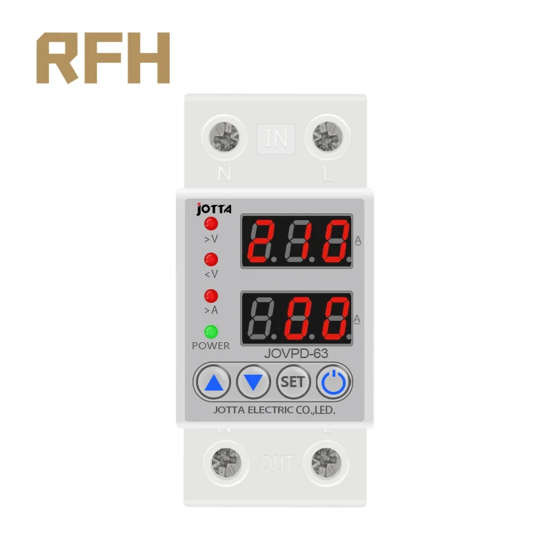 40A/63A 230V Din rail adjustable over voltage and under voltage protective device protector relay with over current protection