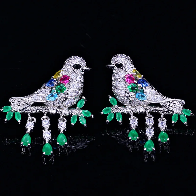 QTT Earrings for Women Silver Color Creative Bird Zircon Design Temperament Stunning CZ Animals Jewelry Wedding Party