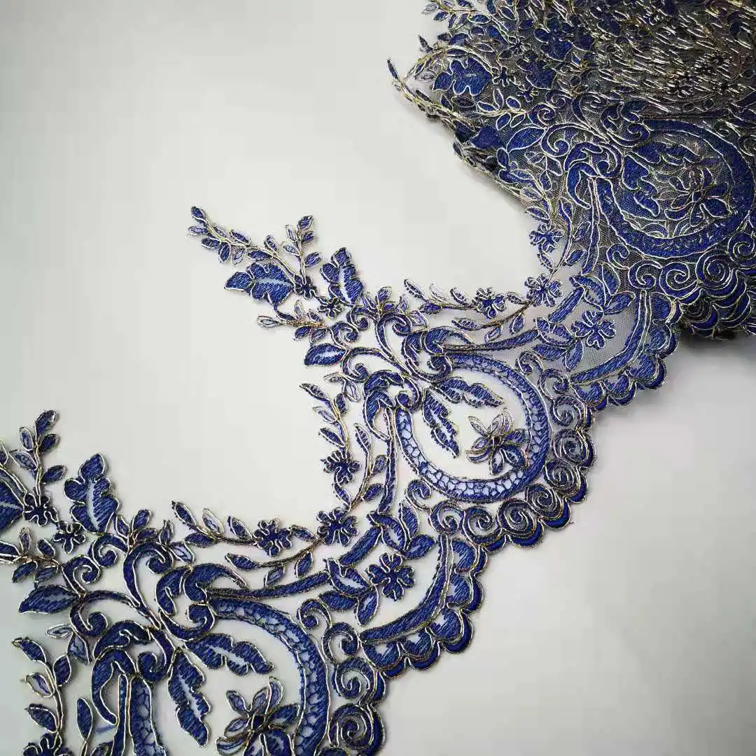 2Yards 22cm Wide Sapphire Edge Polyester Embroidery Lace Trim for Bridal Wedding Gown Costume Design Lace Ribbon