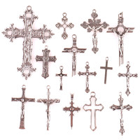 15pcs Crosses Charms Pendant Christian Alloy Cross Metal Antique Silver Color Pendants Making DIY Handmade Jewelry Components