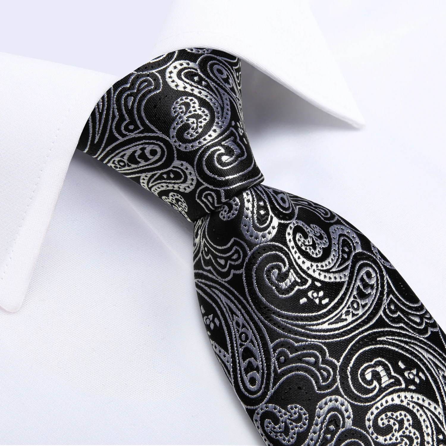 Black And Silver Paisley Floral Men's Ties Gray Blue Pink Wedding Accessories Neck Tie Set Handkerchief Cufflinks Gift For Men