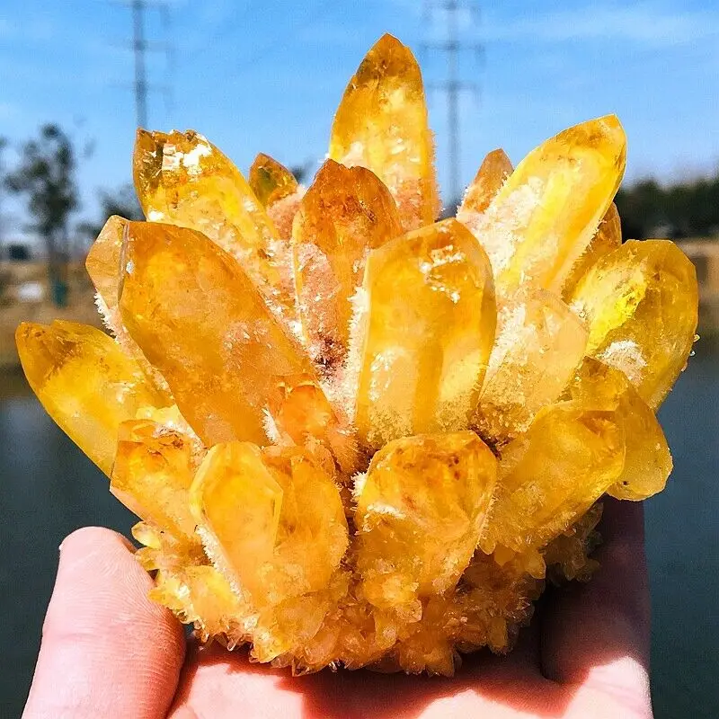 

Rare electric yellow crystal cluster quartz crystal mineral sample