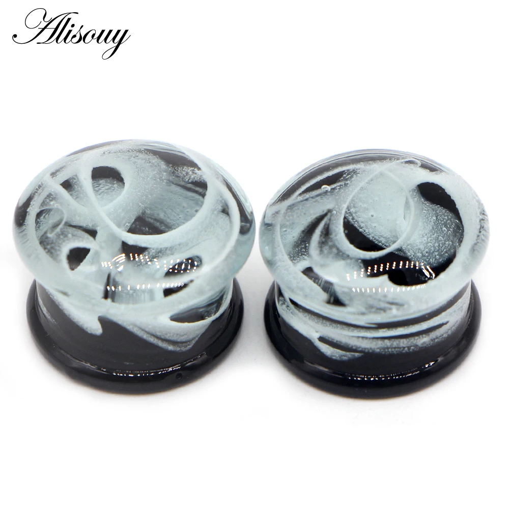 Alisouy 2PCS Multi Color Glass Ear Plugs Tunnels Expanders Ear Gagues Fashion Gift For Women Men Piercing Body Jewelry 6-16mm