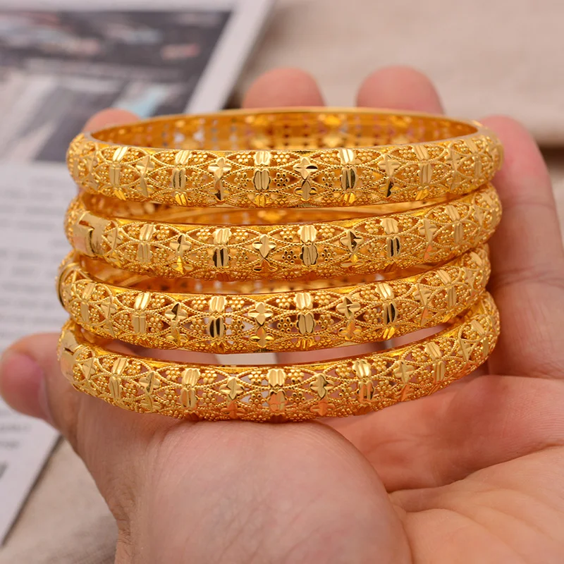 24K 1pcs Dubai Wedding Bangles For Women Man Ethiopian Jewelry Gold Color Africa Bracelets Women Arab Birthday Jewelry Gifts