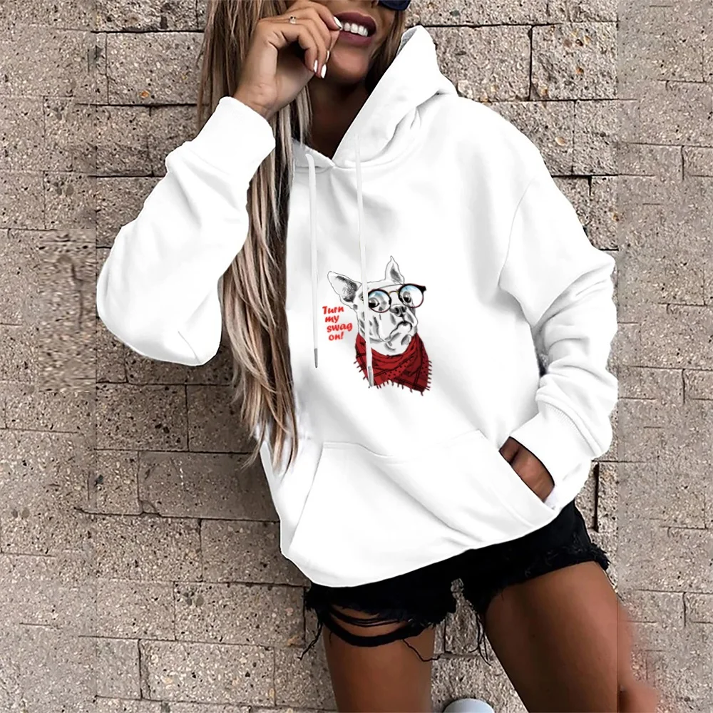 Sudadera con capucha holgada de gran tamaño para mujer, suéter deportivo con estampado de perro, estilo Harajuku, informal, de calle