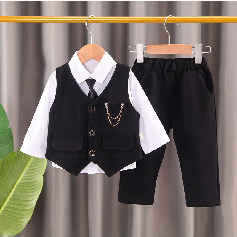 New Spring Autumn Baby Clothes Suit Children Boys Vest Shirt Pants 3Pcs/Sets Toddler Fashion Casual Costume Kids Formal Clothing