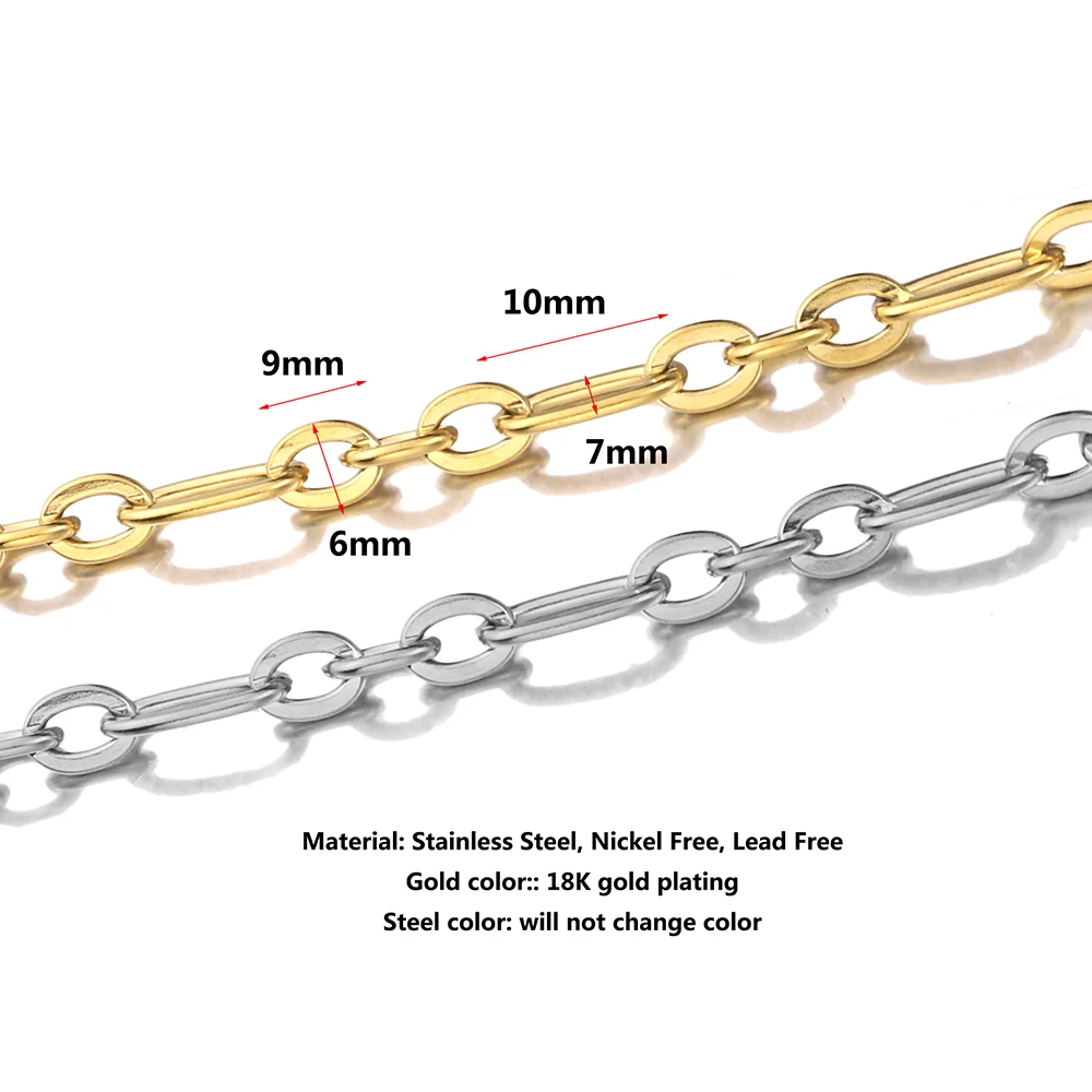 1 Meter Stainless Steel Gold Rolo Cable Chains Flat Wire Chic 3:1 Chain Fit for DIY Jewelry Making Supplies  Wholesale Lots Bulk