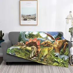 Dinosaur Blanket T-Rex Stegosaurus Cretaceous Brachiosaurus Animal Flannel Funny Soft Throw Blanket for Home Winter