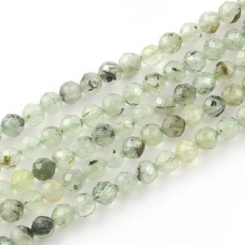 Natural Stone Faceted Prehnite Round Loose Beads for Needlework Jewelry Making 2 3 4mm Diy Bracelet Necklace Accessories 15 Inch