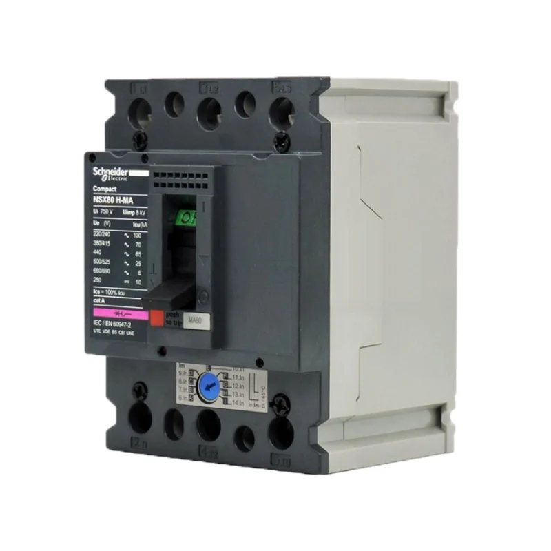 Molded Case Circuit Breaker , Motor Protection Air Switch Original Export H Type 3P 3T MA25A 50A 80A 50/60 Hz NSX80H Fixed Type