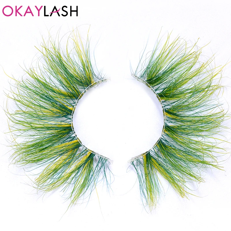 OKAYLASH 25mm Super Long Blue, Green, Purple Colored Eyelashes  for Performance, Dancing, Musical comedy, Drag show Fake Lahses