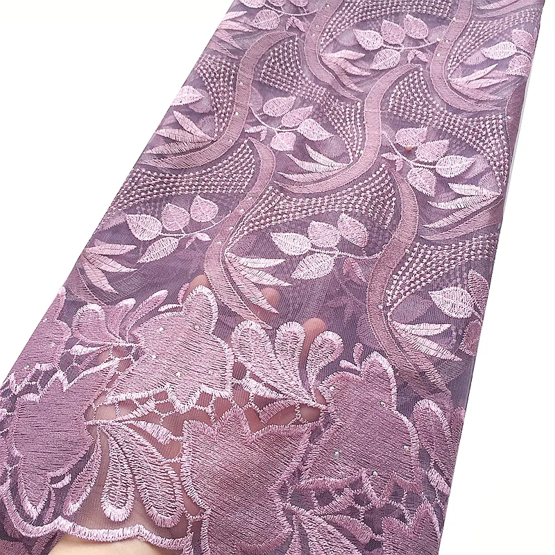 African Lace Fabric 5 Yards Purple Embroidered French Lace Fabric 2024 High Quality Swiss Guipure Fabric Nigeria Laces for Dress