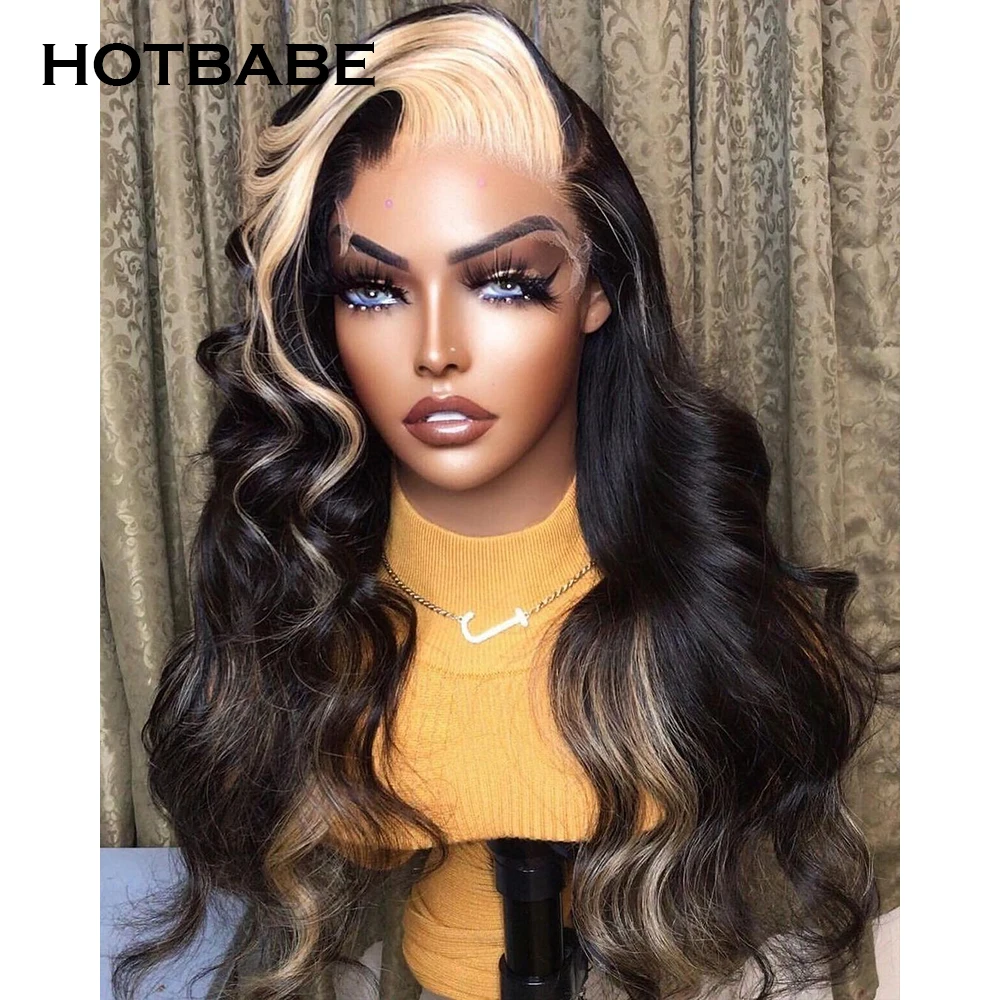 

613 With Black Color Highlight Transparent Lace Wigs For Women Brazilian Body Wave HD Lace Frontal Wigs Colored Human Hair Wigs