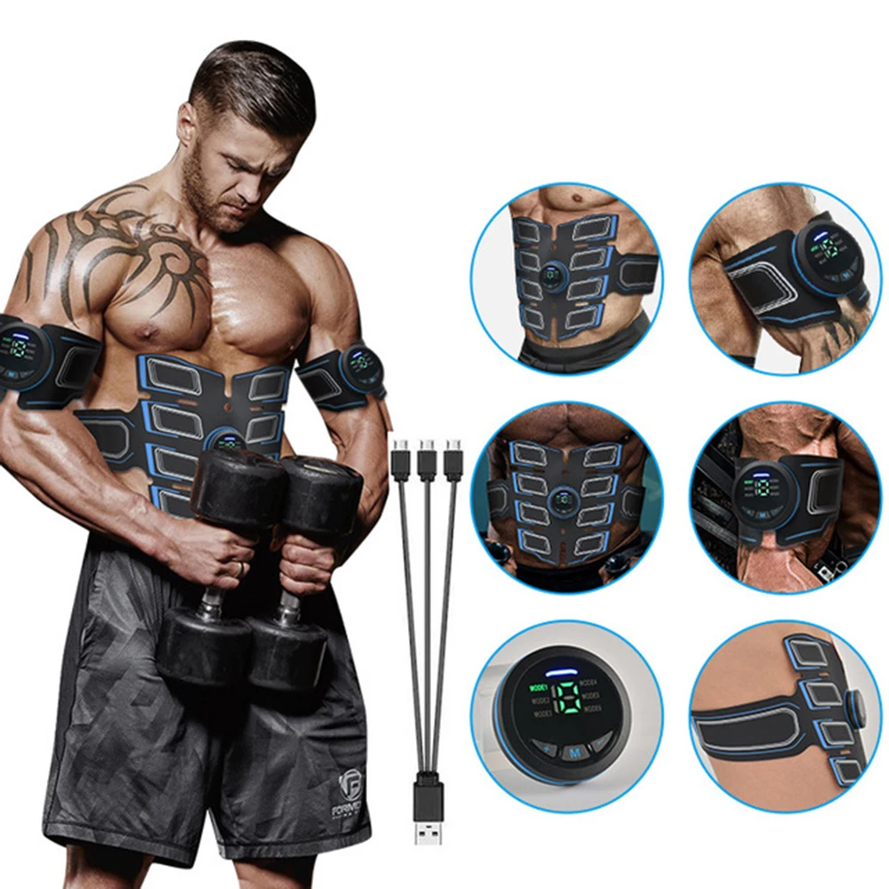 EMS Abdominal Muscle Stimulation Trainer USB Rechargeable Slimming Massager + 3 Controller ABS Abdominal Massag